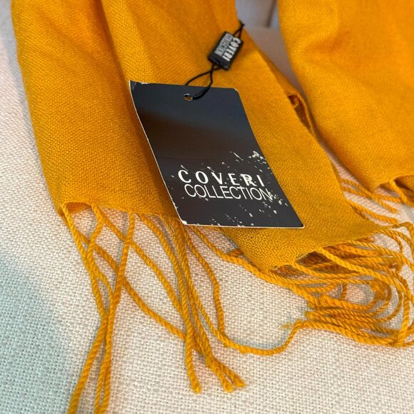 AS-IS wool cashmere COVERI Collection NWT NEW scarf YELLOW fringe styled ITALY - Picture 9 of 9